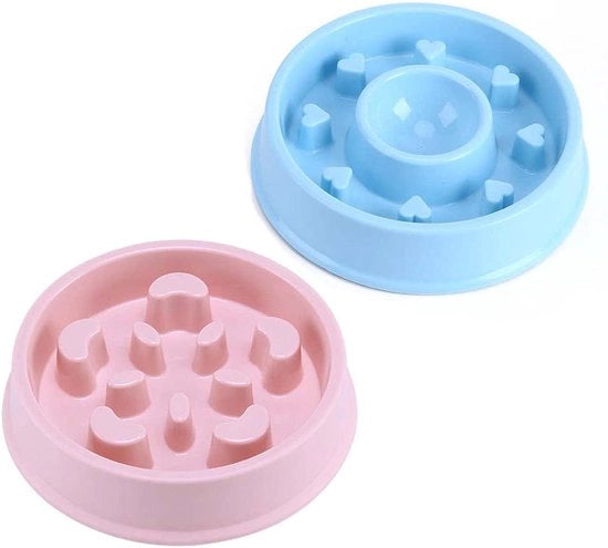 Combinatore Lento per Cibo Animale con Antiscivolo per Ridurre Consumo e Prevenire Obesità per Cibo Secco e Liquido per Gatti (Azzurro + Rosa) - 2Pack