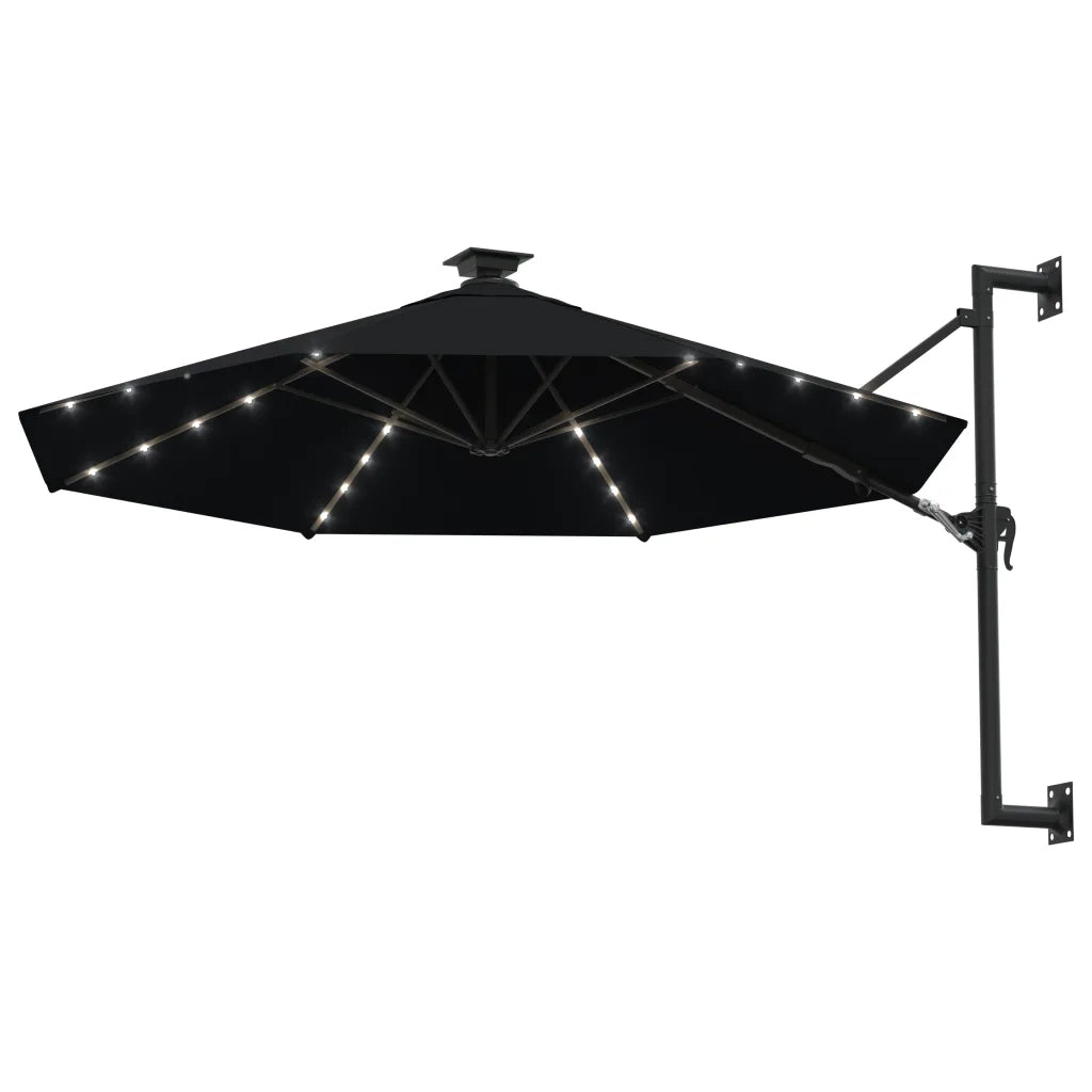 Ombrellone da Giardino-Ombrello da Balcone a Parete con LED 300 cm Nero