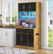 Buffet multifunzionale 100x40x180 cm con LED controllati da app, cassetti, ripiani regolabili e prese integrate, ideale per cucina e sala da pranzo