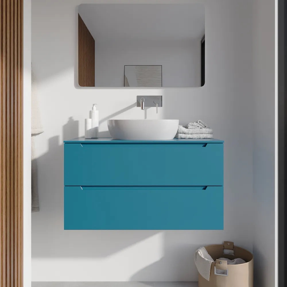 Mobile bagno sospeso 100cm dusk blue due cassetti soft-close con top | Bako
