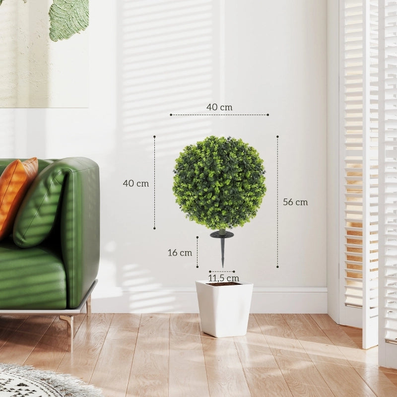 Pianta artificiale a sfera di bosso 2 pezzi con picchetto da terra in plastica verde resistente ai raggi UV Ø 40 × 56 cm