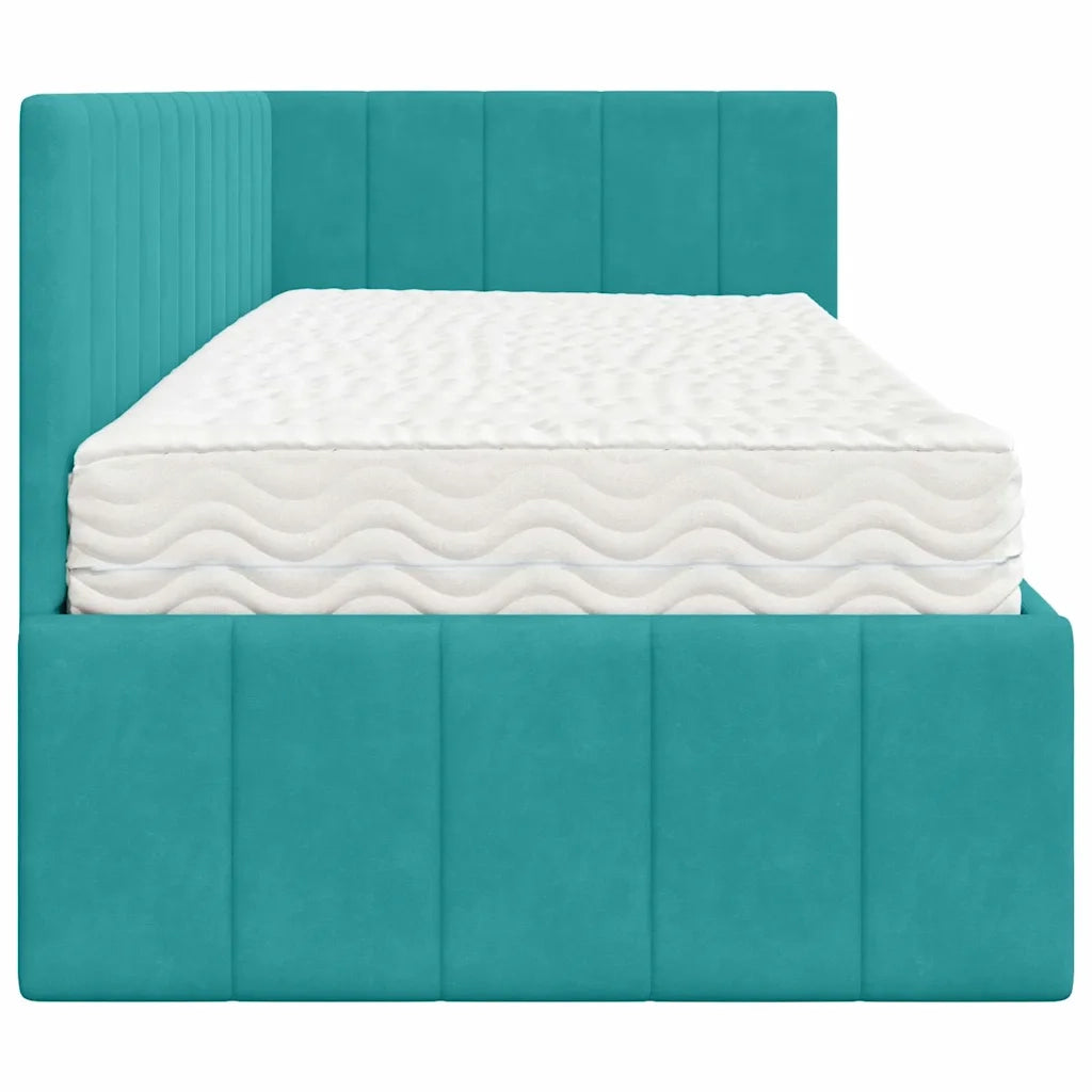 Struttura Letto Angolare con Materasso 2 pz-Giroletto con materasso Turchese Velluto 519850