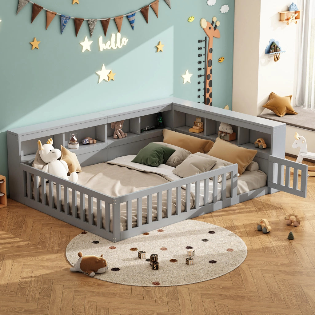 Letto divano 140 × 190 cm 2 posti con vano laterale; prese e USB; senza materasso; in pannelli di legno grigio