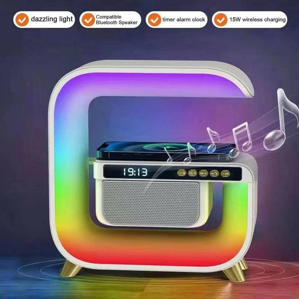 Trade Shop - Lampada Led Rgb Con Ricarica Wir Induzione Speacker Cassa A Forma Di G Quadrata -