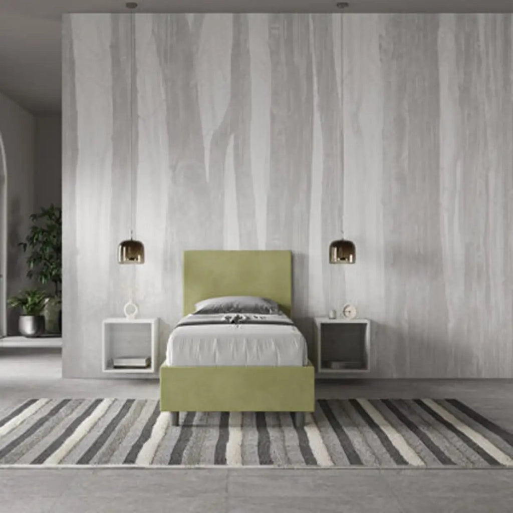 Letto singolo contenitore imbottito 80x210 microfibra tè verde Adele