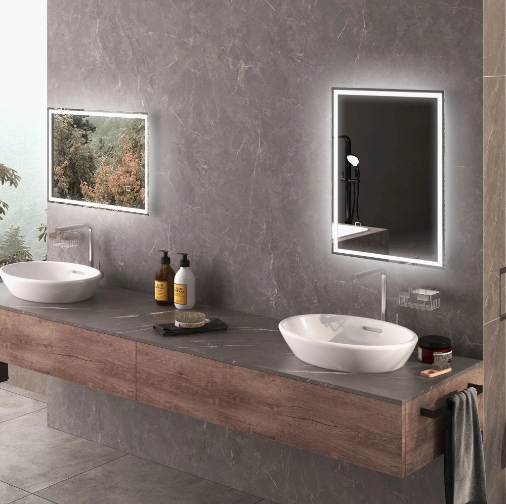 Specchio da bagno LED con interruttore touch, bianco, montaggio verticale o orizzontale