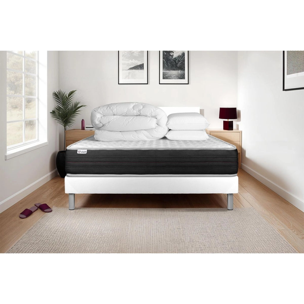 Pacchetto letto completo - Materasso 160x200cm + Box spring con doghe (kit) + 2 cuscini + Piumino - Vitalmemo One