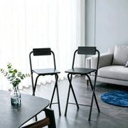 Sgabello da bar pieghevole 2 pezzi con schienale e poggiapiedi in acciaio e MDF nero per tavoli 89–99 cm