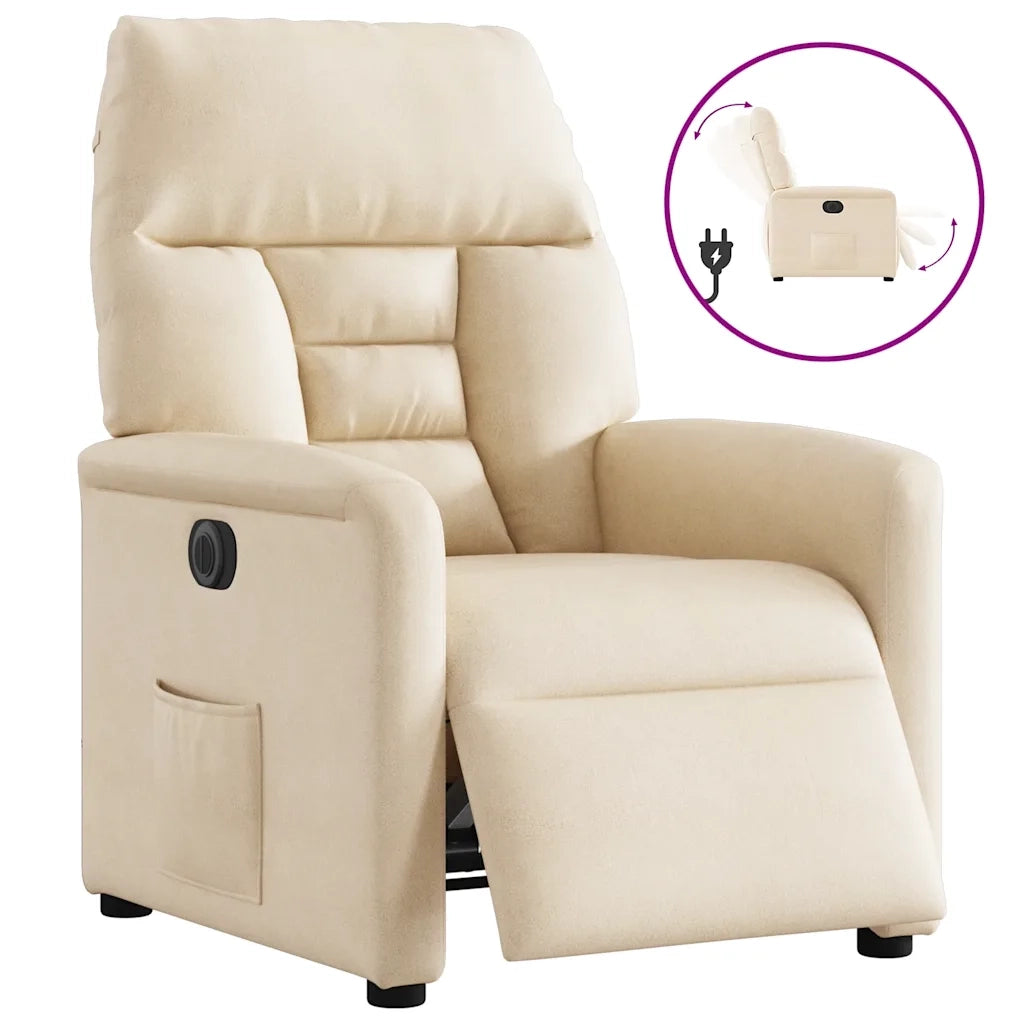 Divano Sedia-Poltrona Reclinabile Elettrica Beige in Tessuto di Microfibra 915279