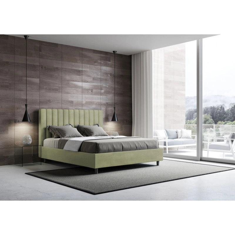 Letto imbottito Piazza e mezzo 130x210 cm Agueda - Contenitore,Microfibra,Tè verde