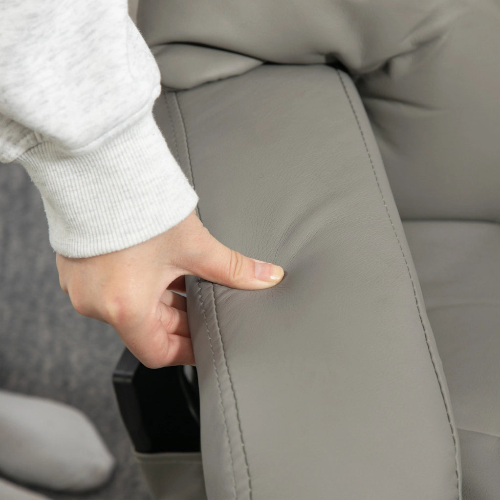 Poltrona relax con poggiapiedi, reclinabile con funzione massaggio e telecomando, ecopelle grigia