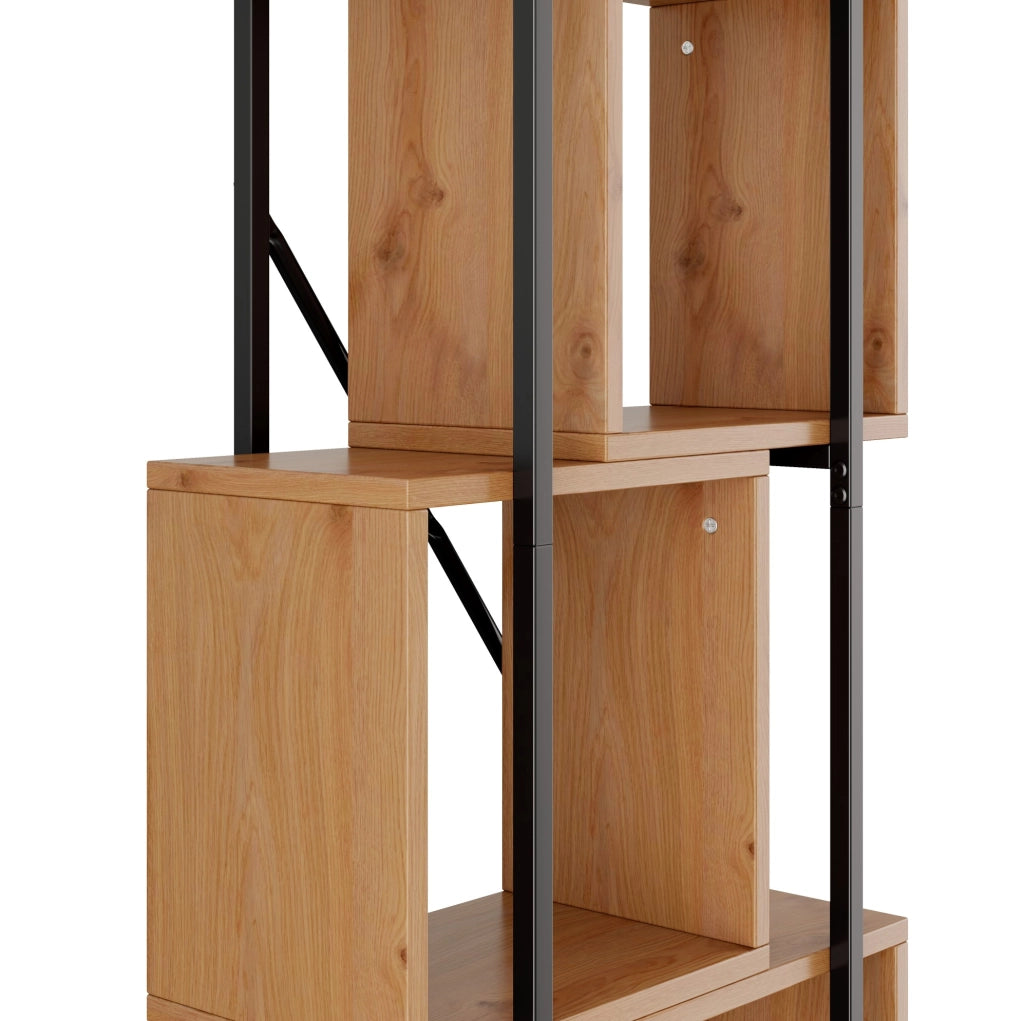 Scaffale verticale a 4 vani in MDF e ferro; nero e marrone; 59×30×180 cm