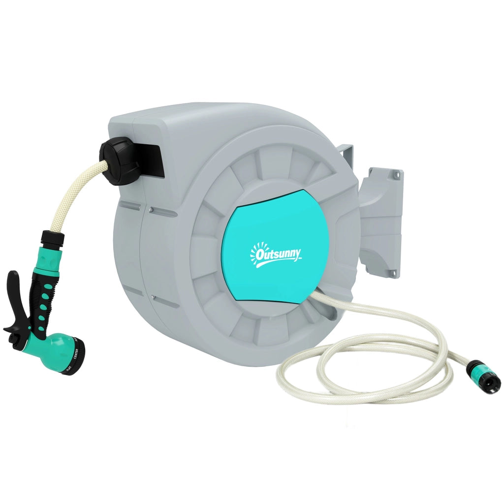 Avvolgitubo Automatico a Parete e Portatile Lunghezza 30+2 m con Sistema di Blocco e 7 Getti Verde e Grigio