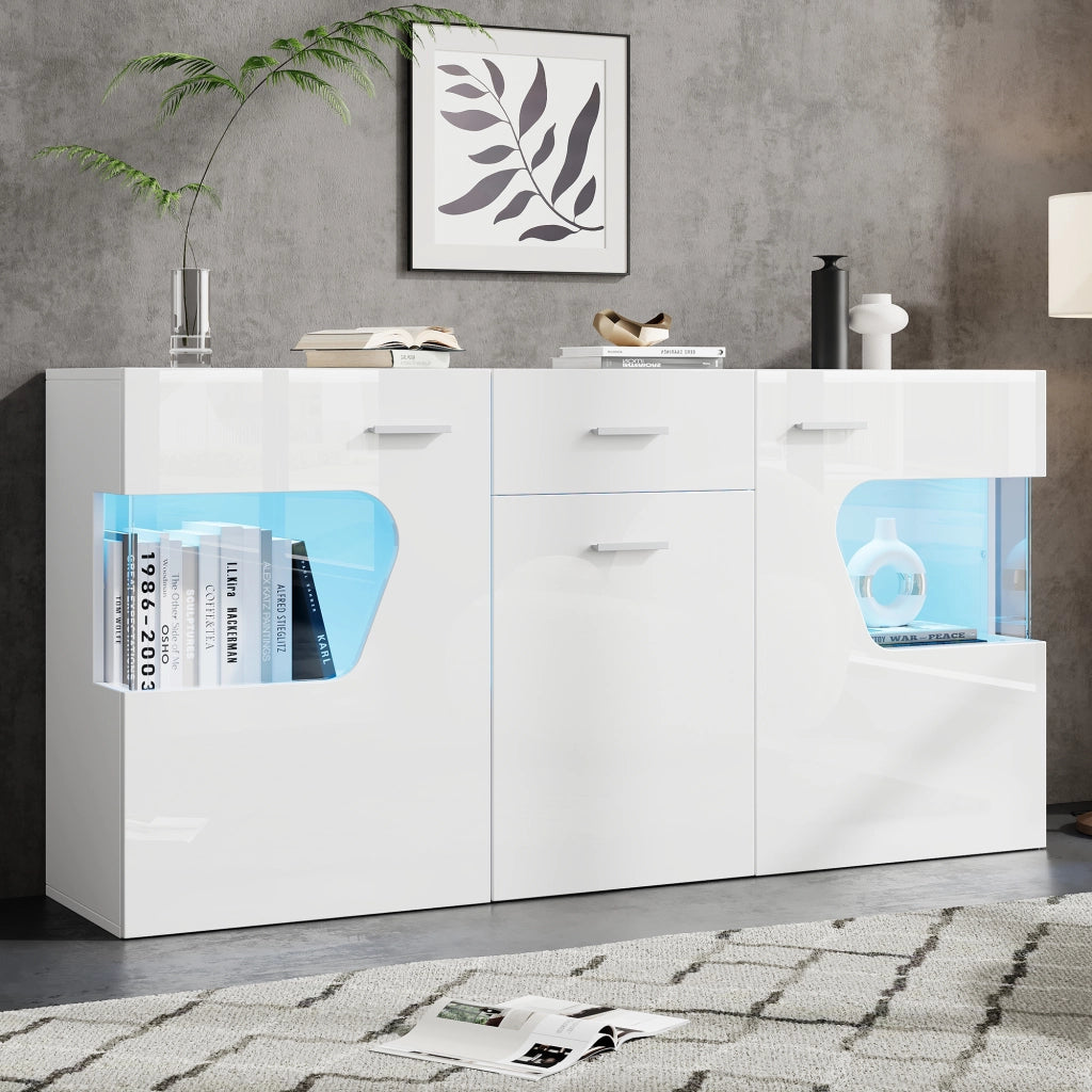 Sideboard 140x33x70 cm con luci LED in MDF bianco