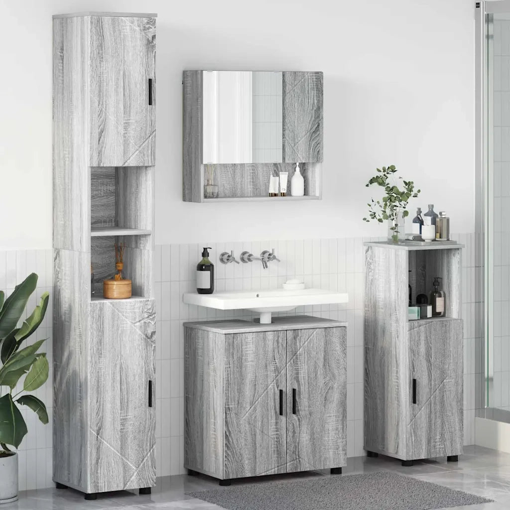 Set di mobili per il bagno con porta 4 pcs Grigio Sonoma