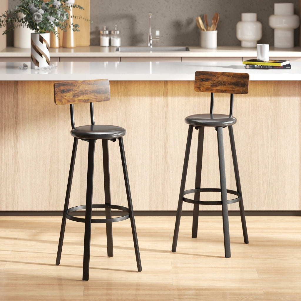 Sgabello da Bar 2 Pezzi con Schienale e Poggiapiedi ¨C Minimal ¨C Legno Massello Marrone 75.5 cm