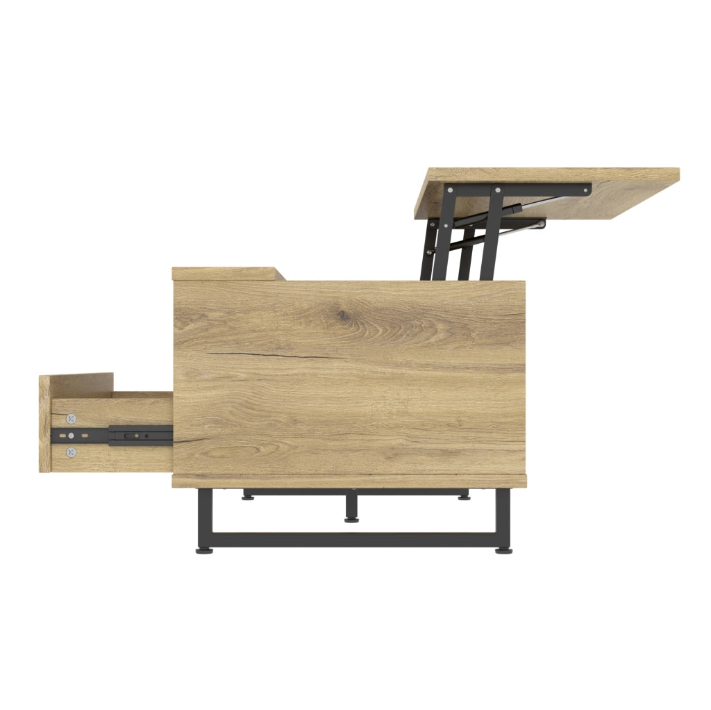 Tavolino da caff¨¨ 103,5x50 cm con piano sollevabile, LED blu e vani