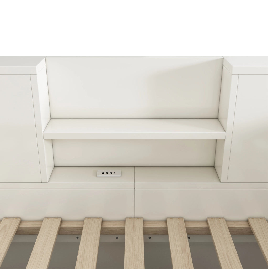 Letto singolo 90x200 cm bianco con contenitore e stazione USB