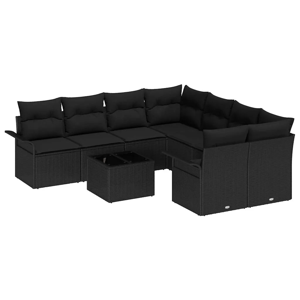 Set Divano da Giardino con cuscino 9 pcs Nero polyrattan