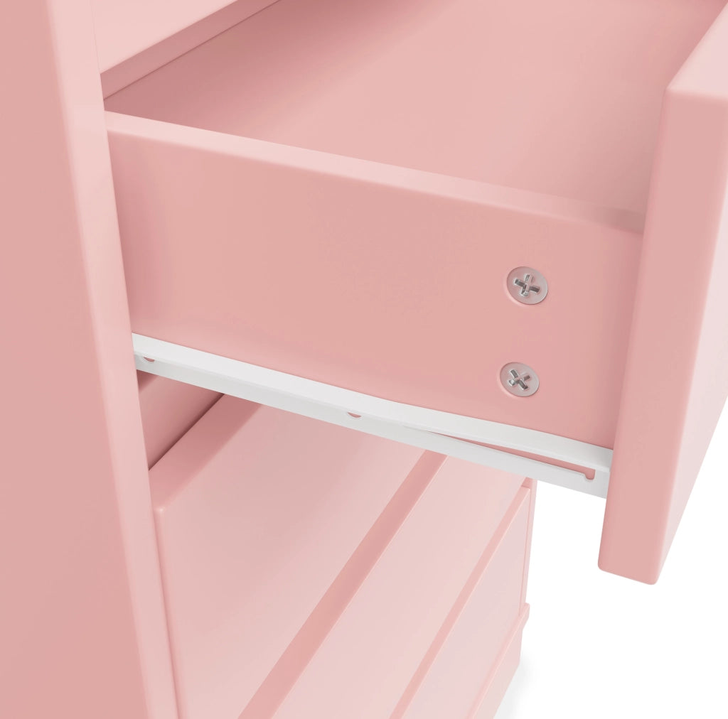 Mobile con 4 cassetti, scaffali aperti e barra appendiabiti, in rosa e bianco, 140x40x135 cm