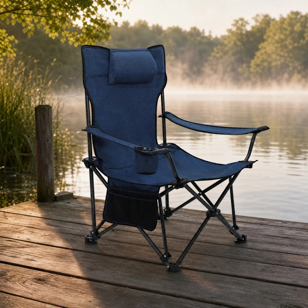 Sedia pieghevole da campeggio con poggiapiedi estraibile; 115x84x88;5 cm; blu