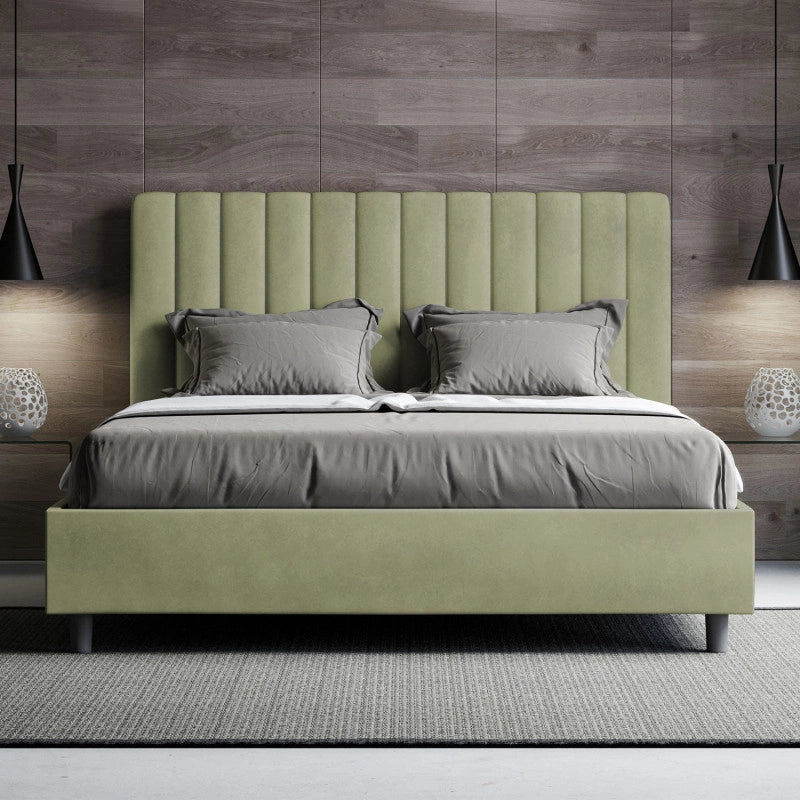 Letto imbottito Piazza e mezzo 130x210 cm Agueda - Contenitore,Microfibra,Tè verde