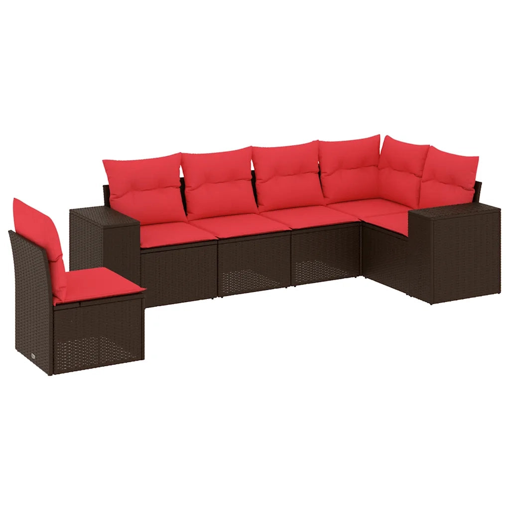 Set Divani da Giardino 6 pz con Cuscini Marrone in Polyrattan 3222633