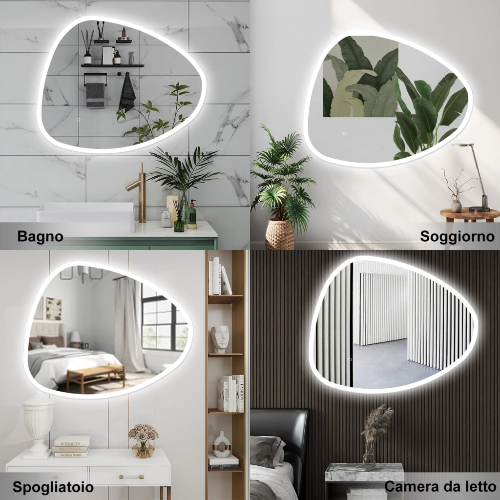 AICA Specchio da bagno 100 x 80 cm, dimmerabile, Funzione Memoria, antiappannamento, 3 colori