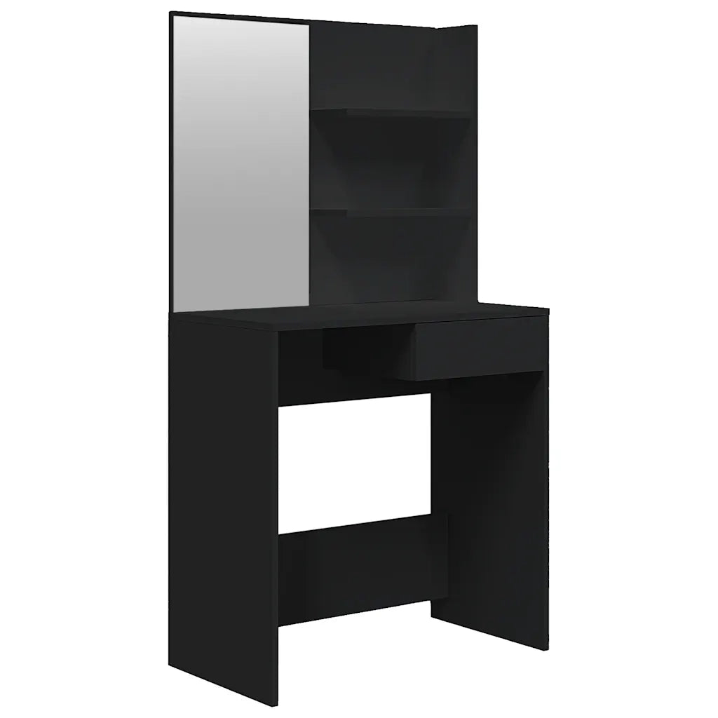Toeletta con Specchio-Tavolo da Vanit¨¤ Nero 74,5x40x141 cm