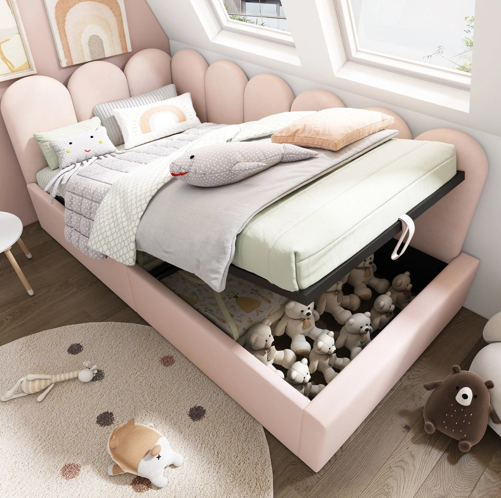 Letto da giorno 90x190 cm con contenitore idraulico in velluto rosa