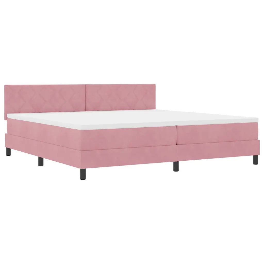 Letto a Sorgente LED con materasso Rosa 200 x 200 cm Velluto