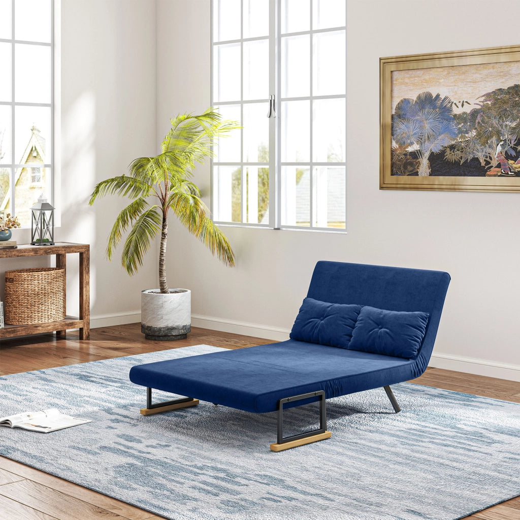Divano Letto in Tessuto Velluto con Schienale Regolabile e Cuscini ¨C Zephmum ¨C 102x73x81 cm Blu