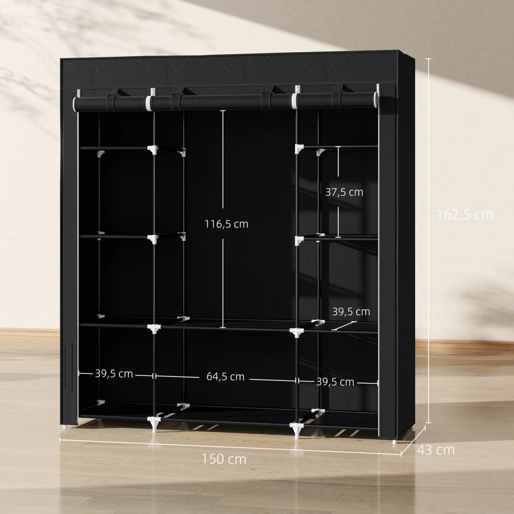 Armadio Tessuto Appendiabiti Ripieghevole con Ripiani ¨C zephmum ¨C Nero 150x43x162.5 cm