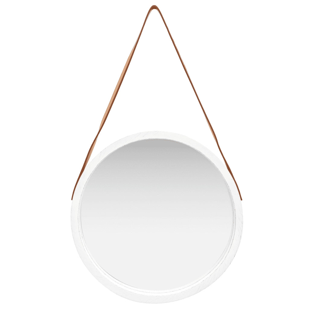Specchio da Parete con Cinghia 50 cm Bianco 320364