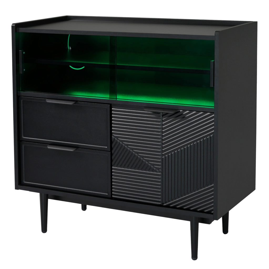 Mobile contenitore in MDF nero con LED e ante in vetro