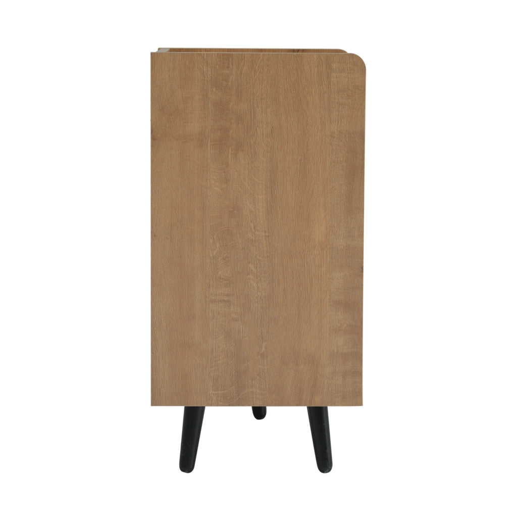 Panca Porta Scarpe Moderna con Tre Ante e Maniglie Asimmetriche in Metallo, 100x34x69 cm, Colore Naturale