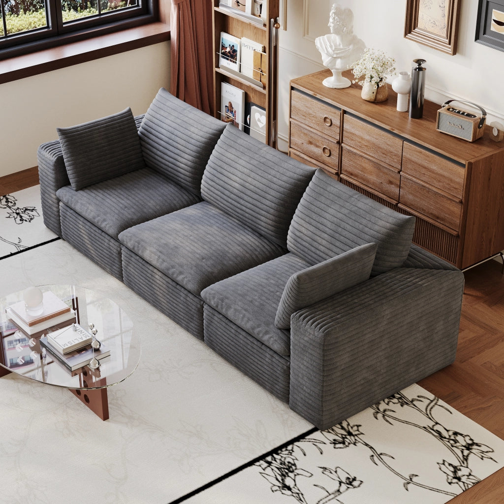 Divano modulare in schiuma con elementi regolabili e rivestimento in tessuto grigio scuro