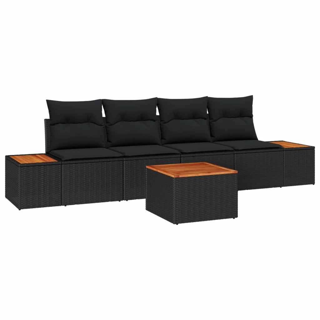 Set Divano da Giardino con cuscino 5 pcs Nero Poly Rattan