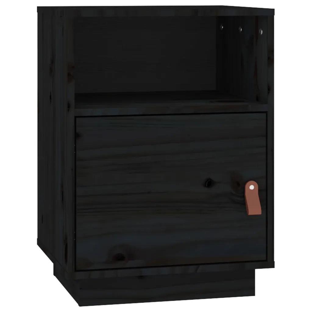 Comodini Neri 2 pz 40x34x55 cm in Legno Massello di Pino 818324