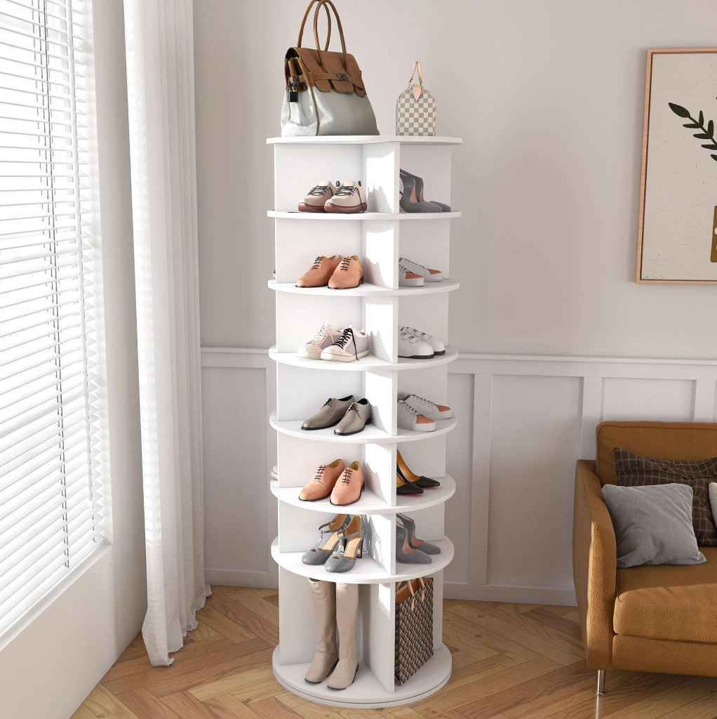 Scarpiera girevole a 7 livelli 360° per fino a 28 paia di scarpe in PVC bianco HOMVRA