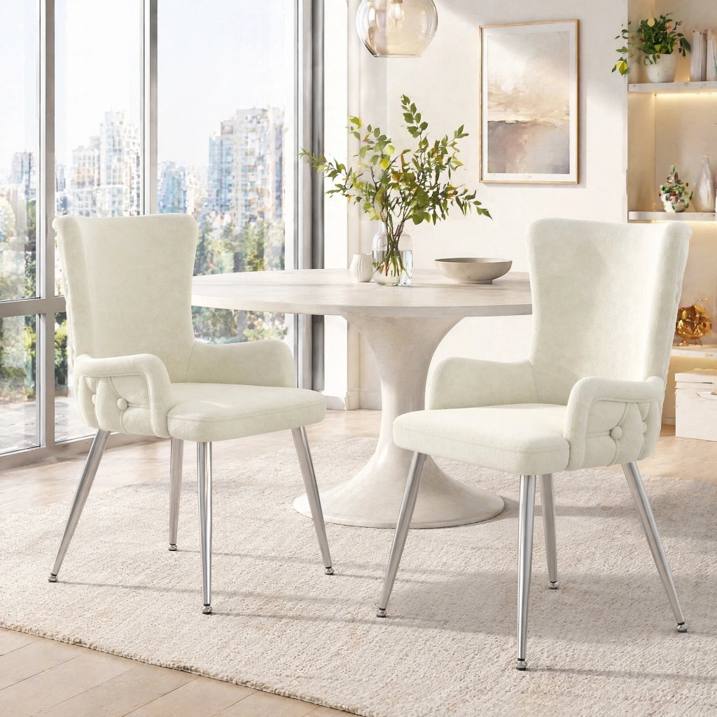 SEDIA Imbottita in Velluto Beige e Metallo Set da 2 pezzi