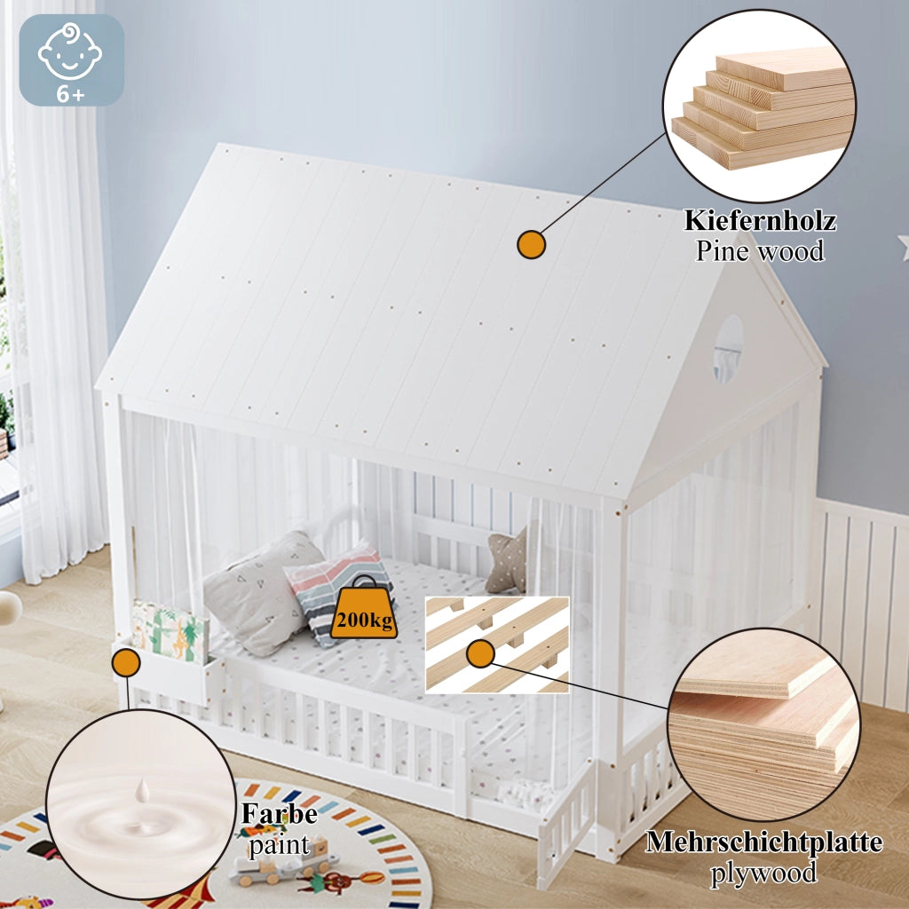 Letto singolo 140 × 200 cm con vano portaoggetti rete a doghe struttura in legno MDF bianco
