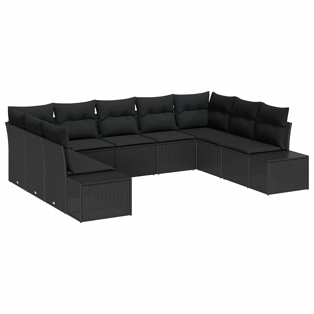 Set Divano da Giardino con cuscino 9 pcs Nero polyrattan 3347223