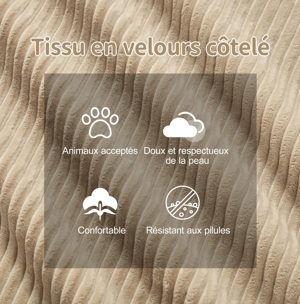 Divano modulare Cloud 3 posti in velluto a coste beige, modulare con ottomana, senza montaggio