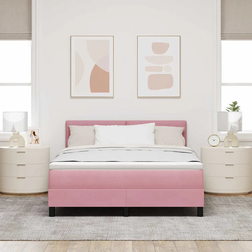 Letto a Sorgente LED con materasso Rosa 140 x 190 cm Velluto