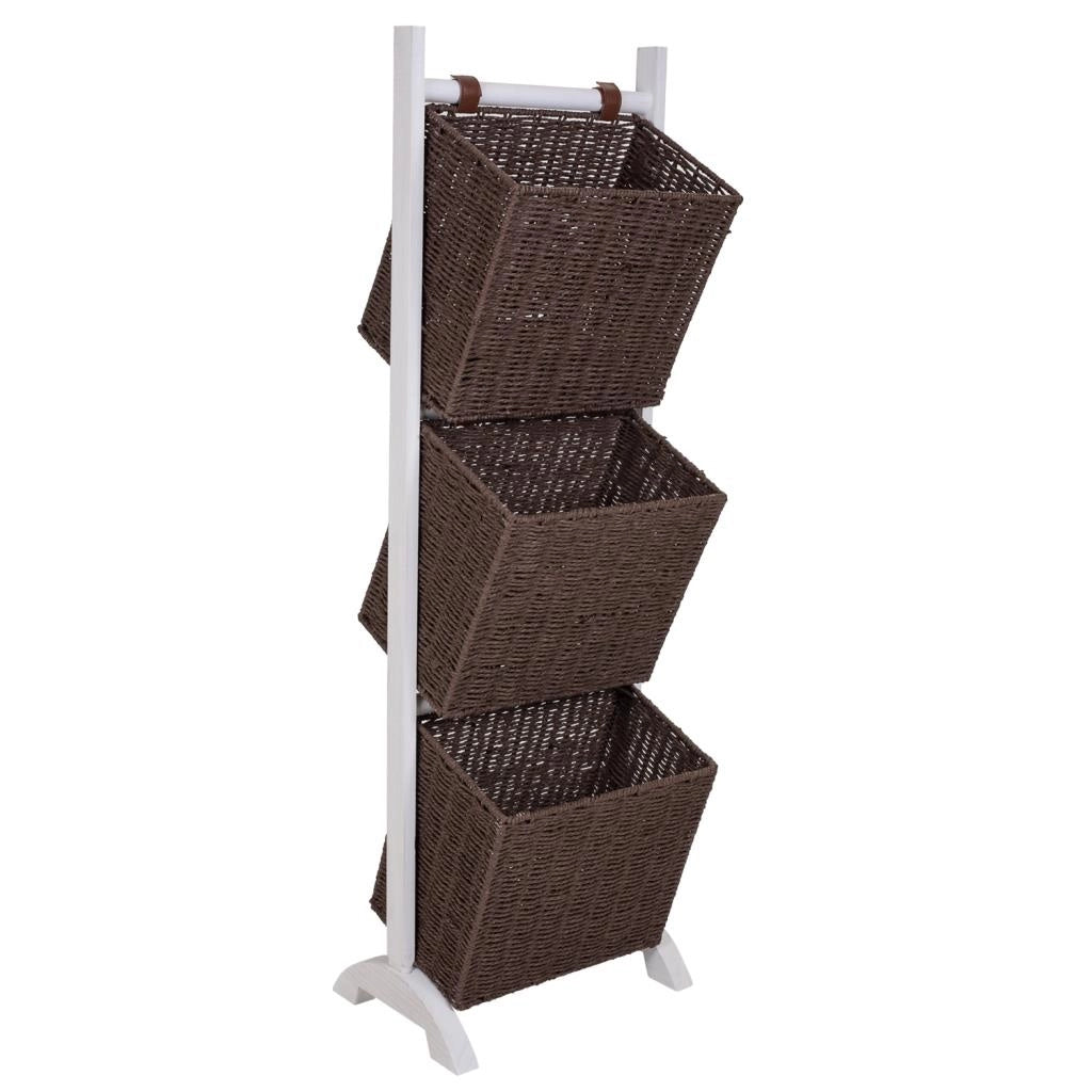 Portariviste con supporto in legno e tre cestelli 37x27x115h
