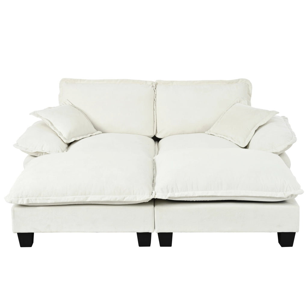 Divano Angolare Modulare con 2 Ottomane e Cuscini ¨C MINIMAL ¨C Chenille Beige