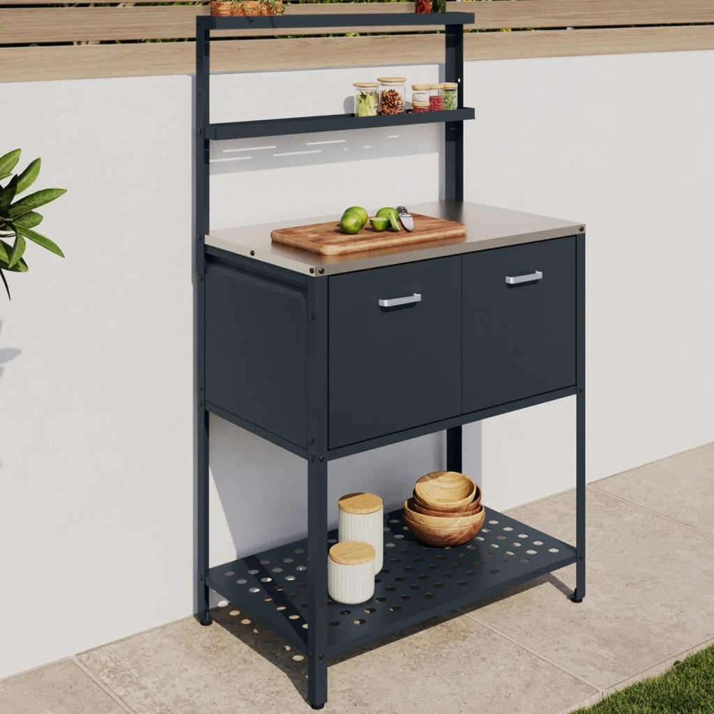 IDMarket - Cucina da esterno a 2 ante PAREO con 2 ripiani sospesi in acciaio grigio antracite