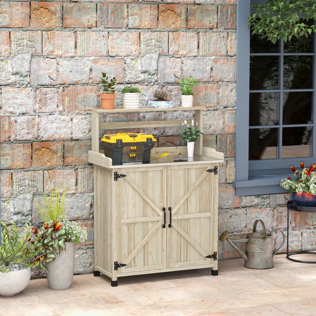 Tavolo da giardinaggio con ripiani e cassetto ¨C Xylo ¨C Legno naturale 90,5x41x124,5cm