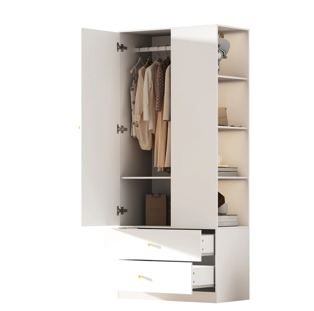 Armadio con specchio; 2 cassetti e 4 ripiani aperti; 80 x 40 x 180 cm; MDF bianco